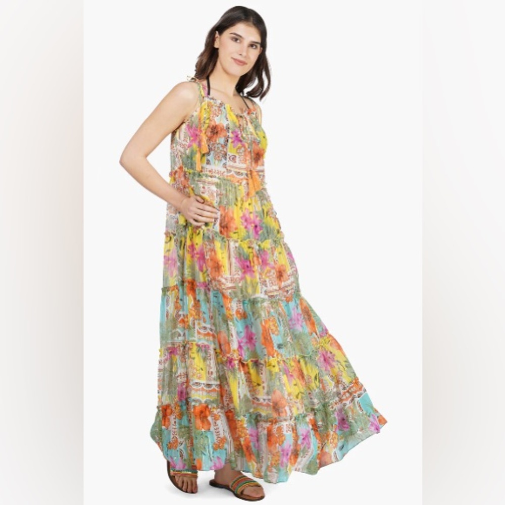 Colorful Floral Sheer Maxi Dress